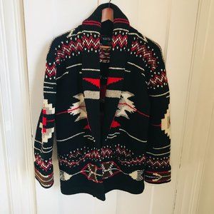 VINTAGE Ralph Lauren Hand Knit Southwestern Aztek Sweater Jacket 100% Wool Small